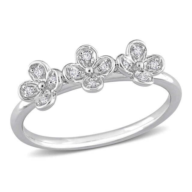 1/20ctw Diamond Sterling Silver Daisy Chain Flower Fashion Ring - Size 6