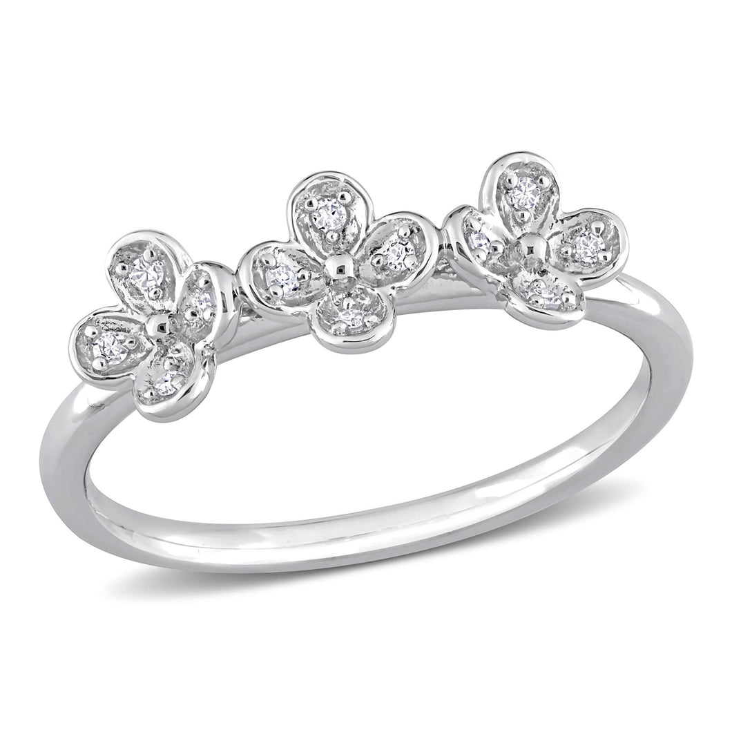 1/20ctw Diamond Sterling Silver Daisy Chain Flower Fashion Ring - Size 6