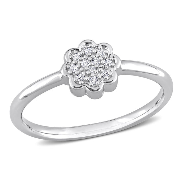 1/20ctw Diamond Sterling Silver Flower Fashion Ring - Size 8.5