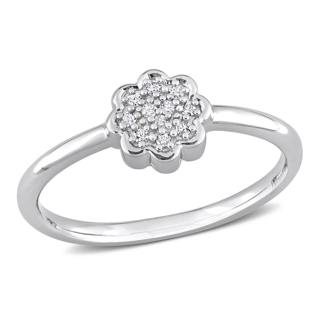 1/20ctw Diamond Sterling Silver Flower Fashion Ring - Size 8.5