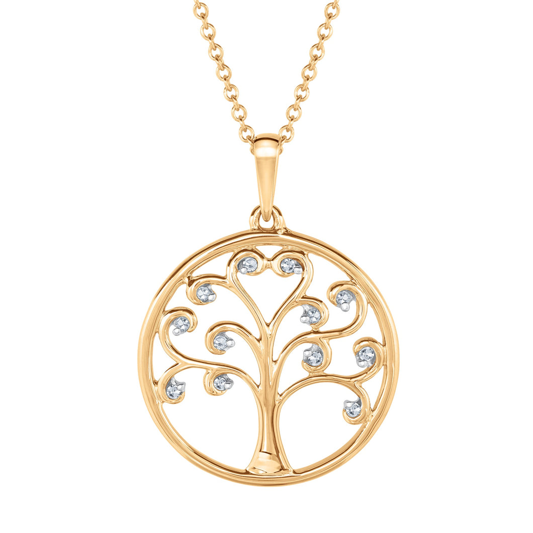 1/20ctw Diamond Tree of Life Yellow Gold Pendant Necklace