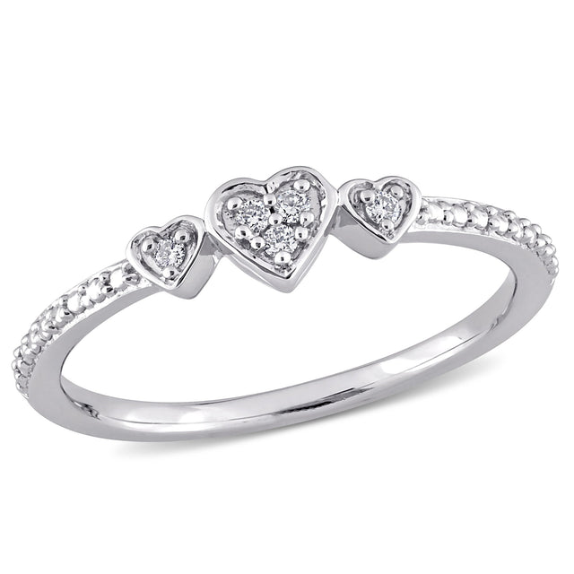 1/20ctw Diamond Triple Heart Sterling Silver Promise Ring - Size 6
