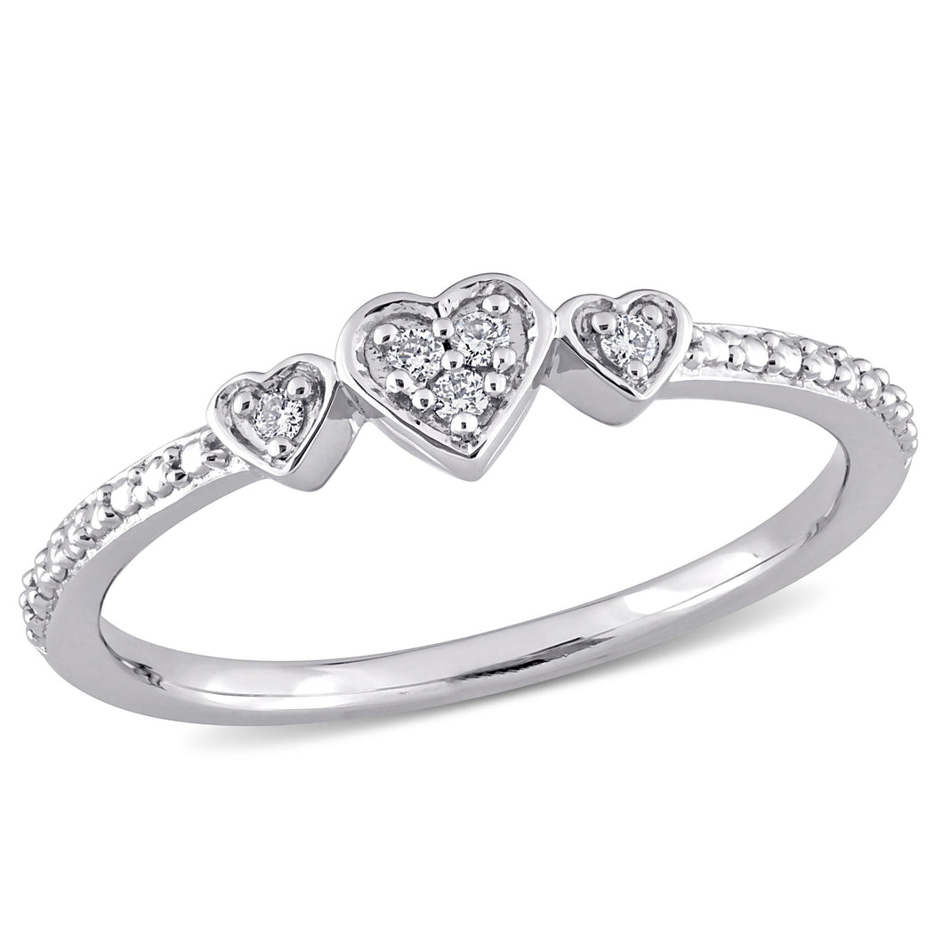 1/20ctw Diamond Triple Heart Sterling Silver Promise Ring - Size 6