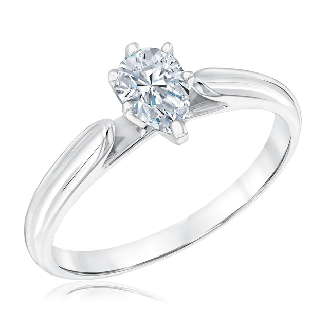 1/2ct Pear Diamond Solitaire White Gold Engagement Ring - Heritage Collection
