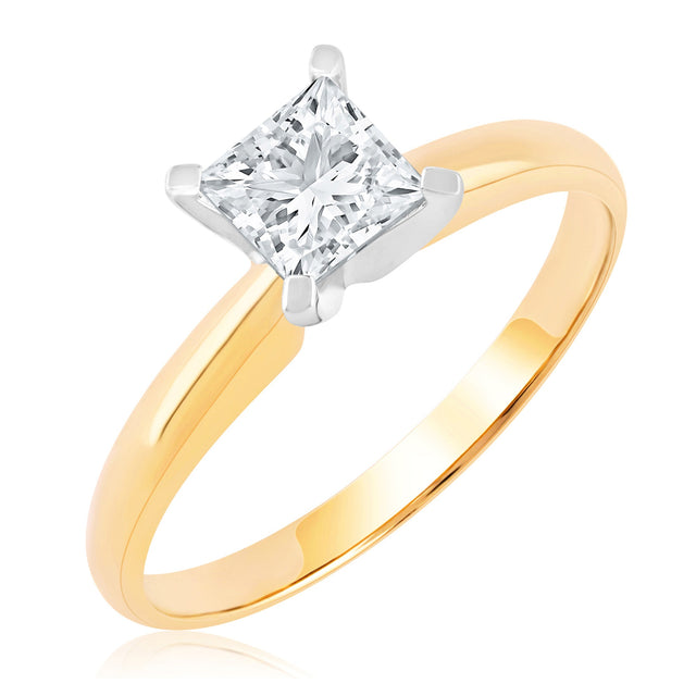1/2ct Princess Diamond Solitaire Yellow Gold Engagement Ring - Heritage Collection - Size 7
