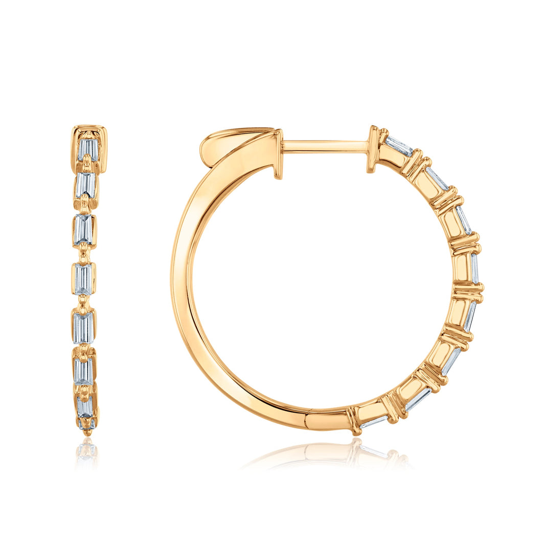 1/2ctw Baguette Diamond Yellow Gold Hoop Earrings