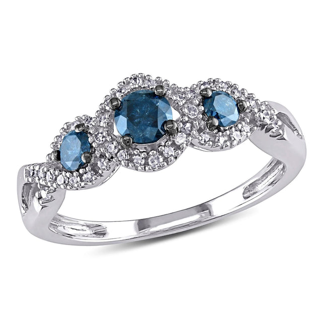 1/2ctw Blue Diamond and Diamond Three Stone Twist Ring - Size 5
