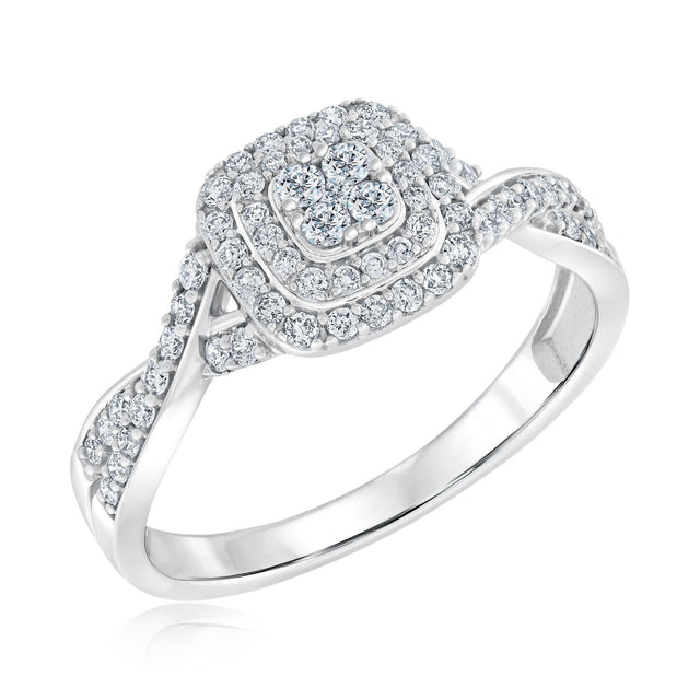 1/2ctw Cushion Diamond Composite Twist Band White Gold Engagement Ring - Harmony Collection