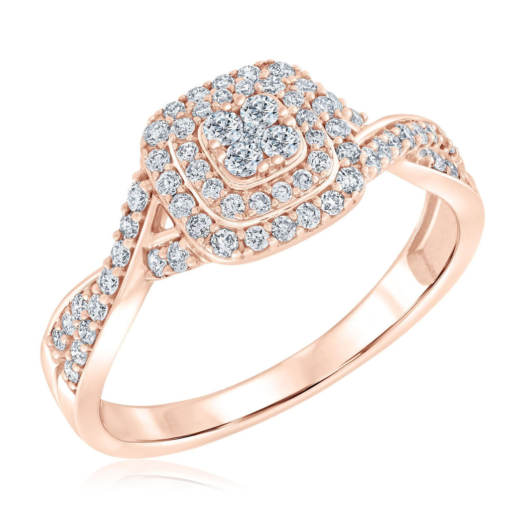 1/2ctw Cushion-Shaped Diamond Composite Twist Band Rose Gold Engagement Ring - Blush Collection - Size 5