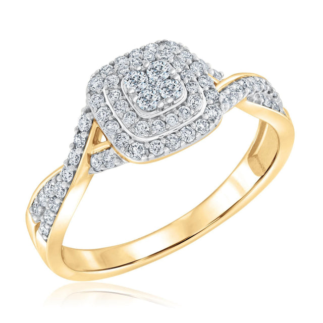 1/2ctw Cushion-Shaped Diamond Composite Twist Band Yellow Gold Engagement Ring - Glow Collection - Size 6