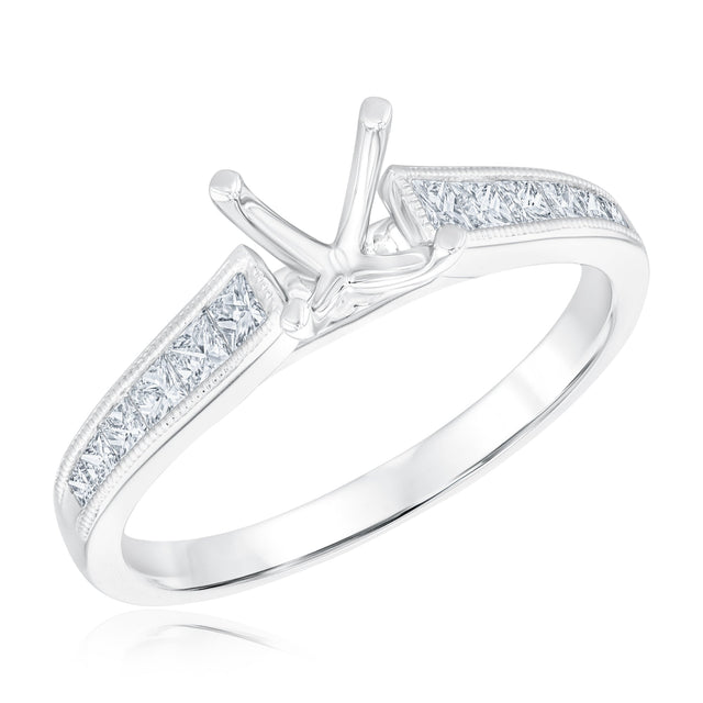 1/2ctw Diamond Channel-Set Princess White Gold Engagement Ring Setting - Design Collection - Size 5