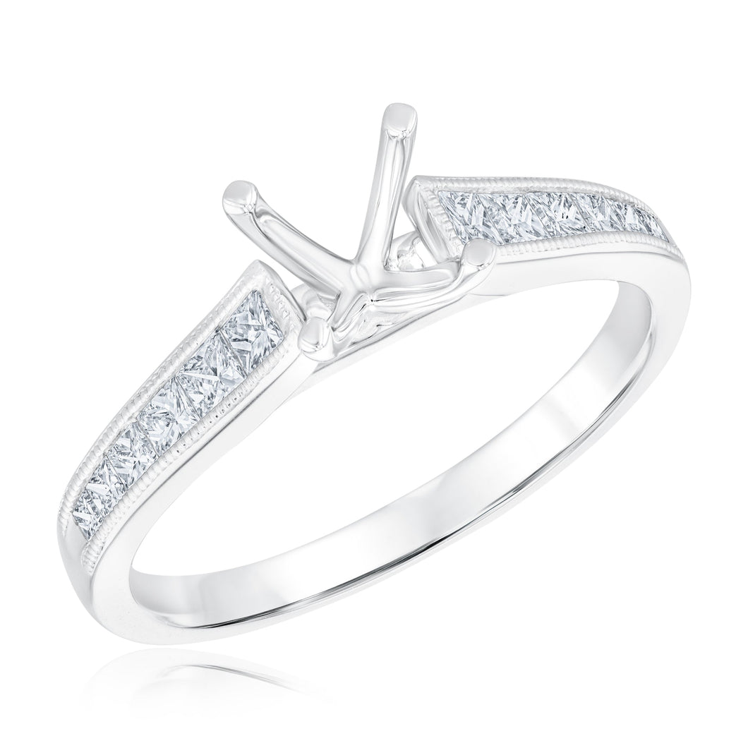 1/2ctw Diamond Channel-Set Princess White Gold Engagement Ring Setting - Design Collection - Size 5