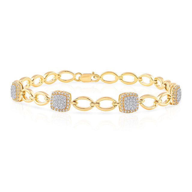 1/2ctw Diamond Cluster Yellow Gold Link Bracelet