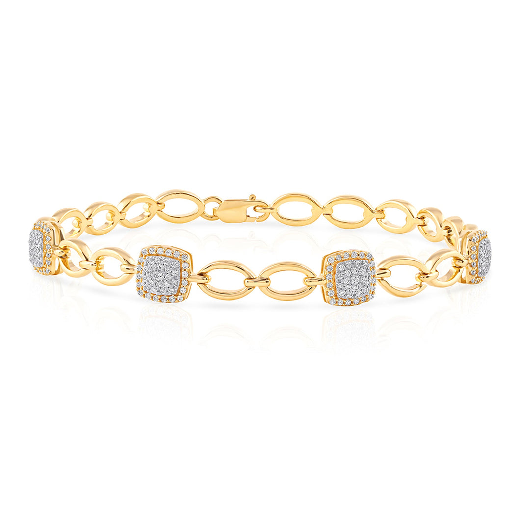 1/2ctw Diamond Cluster Yellow Gold Link Bracelet