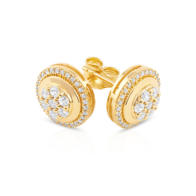 1/2ctw Diamond Cluster Yellow Gold Stud Earrings