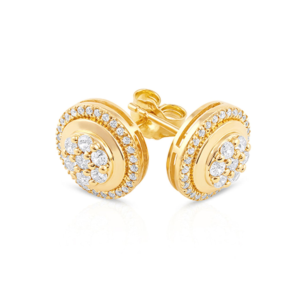 1/2ctw Diamond Cluster Yellow Gold Stud Earrings