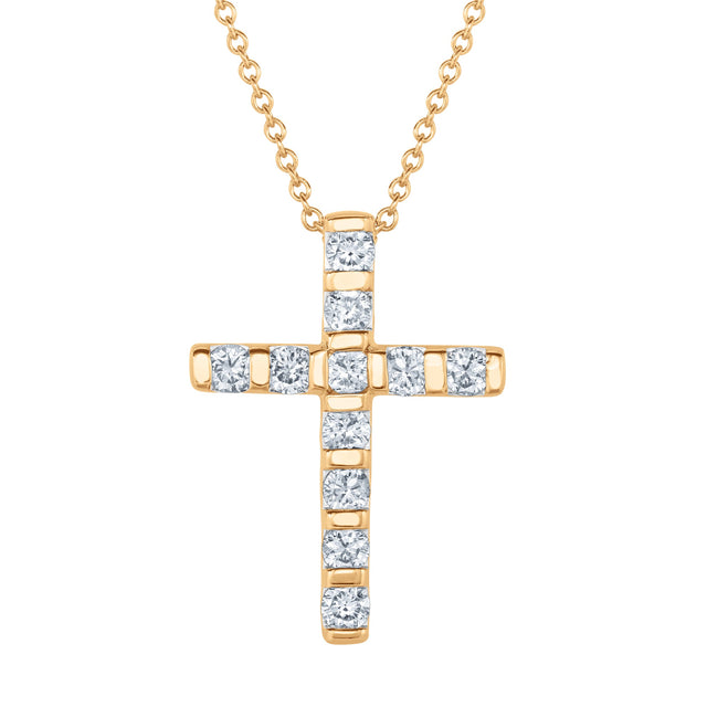 1/2ctw Diamond Cross Yellow Gold Pendant Necklace