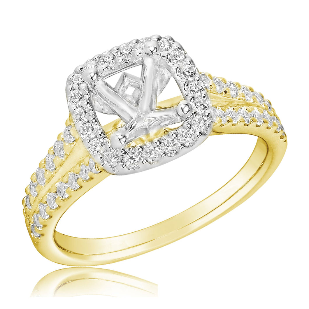 1/2ctw Diamond Cushion Halo Yellow Gold Engagement Ring - Size 5