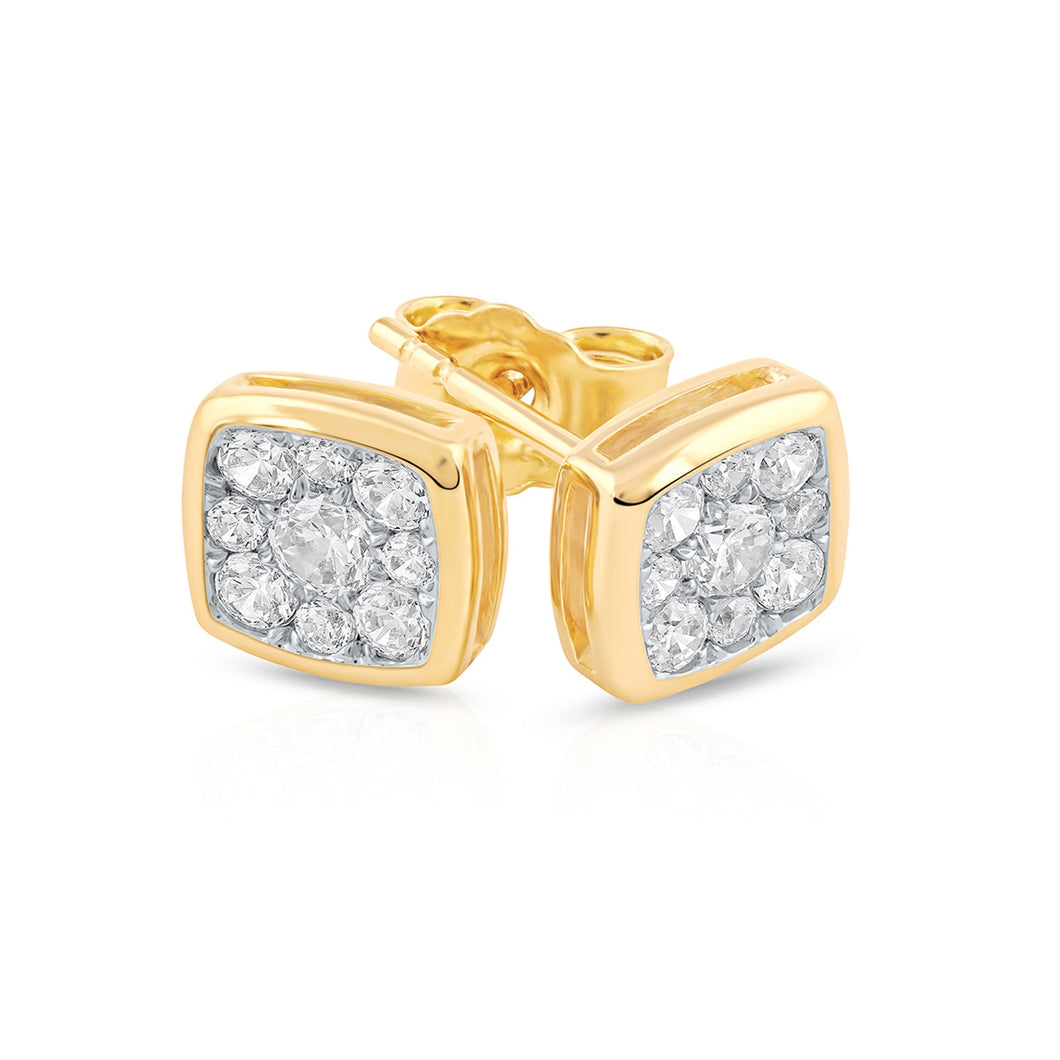 1/2ctw Diamond Cushion Shape Cluster Yellow Gold Stud Earrings