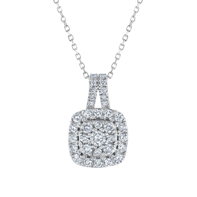 1/2ctw Diamond Cushion-Shaped Frame White Gold Pendant Necklace