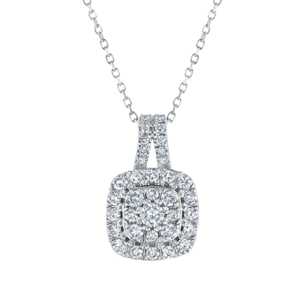 1/2ctw Diamond Cushion-Shaped Frame White Gold Pendant Necklace