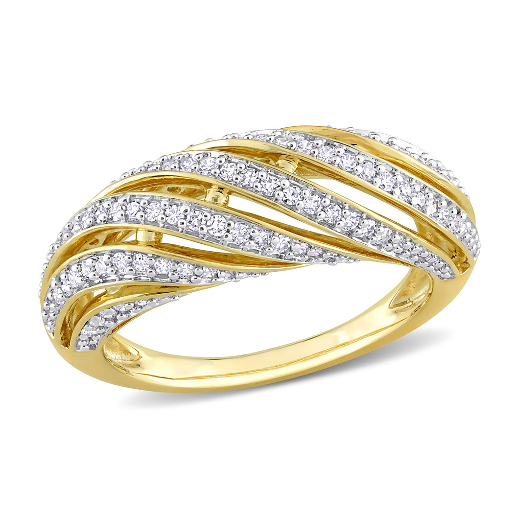 1/2ctw Diamond Multi-Row Swirl Yellow Gold Fashion Ring - Size 5