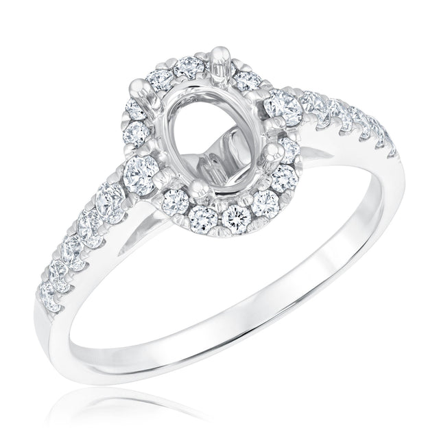 1/2ctw Diamond Oval Halo White Gold Engagement Ring Setting - Size 7