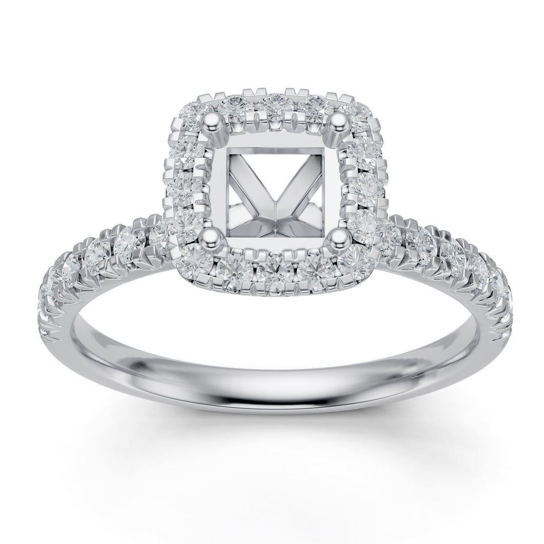 1/2ctw Diamond Princess Halo White Gold Engagement Ring Setting - Size 5