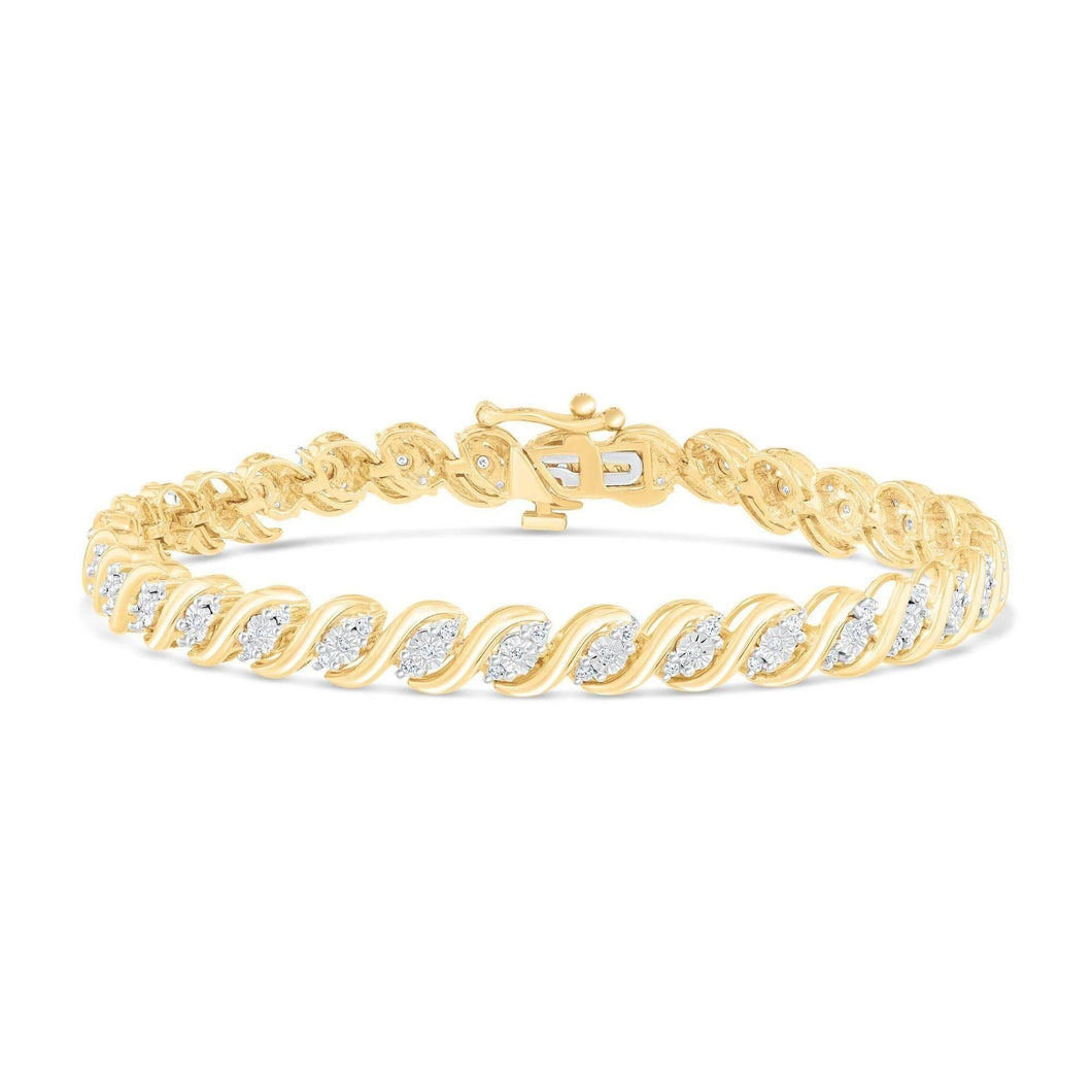 1/2ctw Diamond S-Link Yellow Gold Tennis Bracelet | 7 Inches