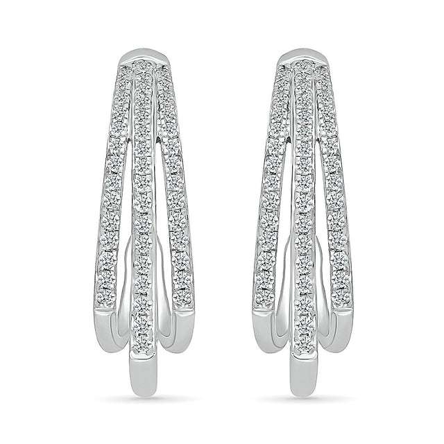 1/2ctw Diamond Three-Row Sterling Silver Hoop Earrings