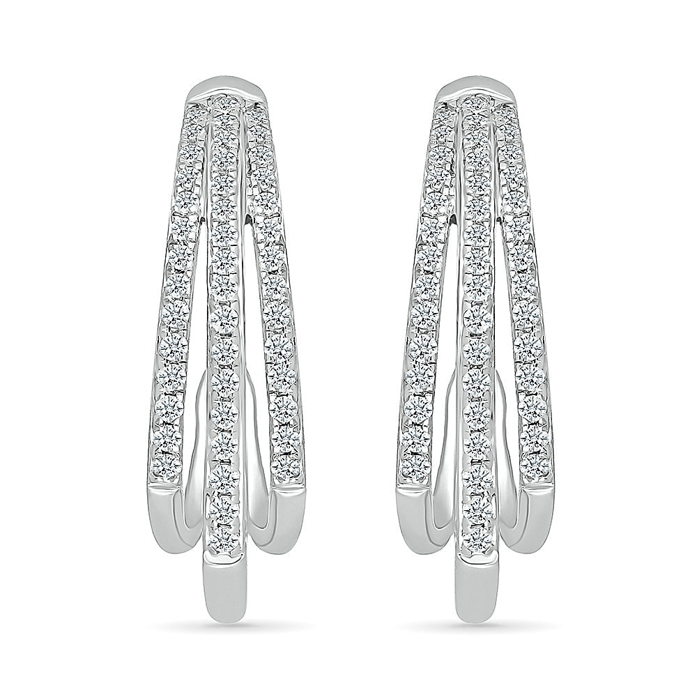 1/2ctw Diamond Three-Row Sterling Silver Hoop Earrings