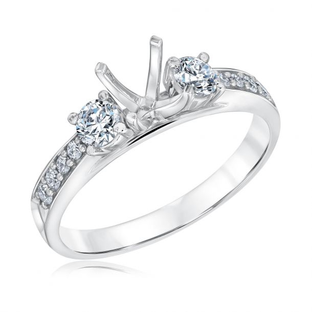 1/2ctw Diamond Three-Stone White Gold Engagement Ring Setting - Size 5