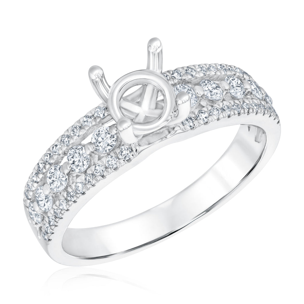 1/2ctw Diamond White Gold Wide Band Engagement Ring Setting - Size 6.5