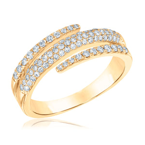 1/2ctw Diamond Yellow Gold Multi-Row Bypass Ring