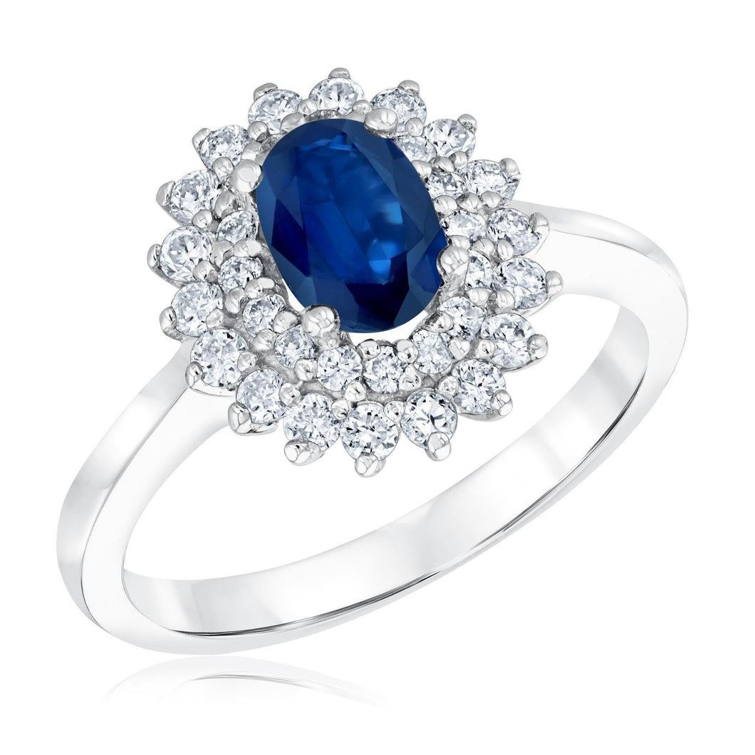 1/2ctw Diamond and Oval Blue Sapphire White Gold Ring