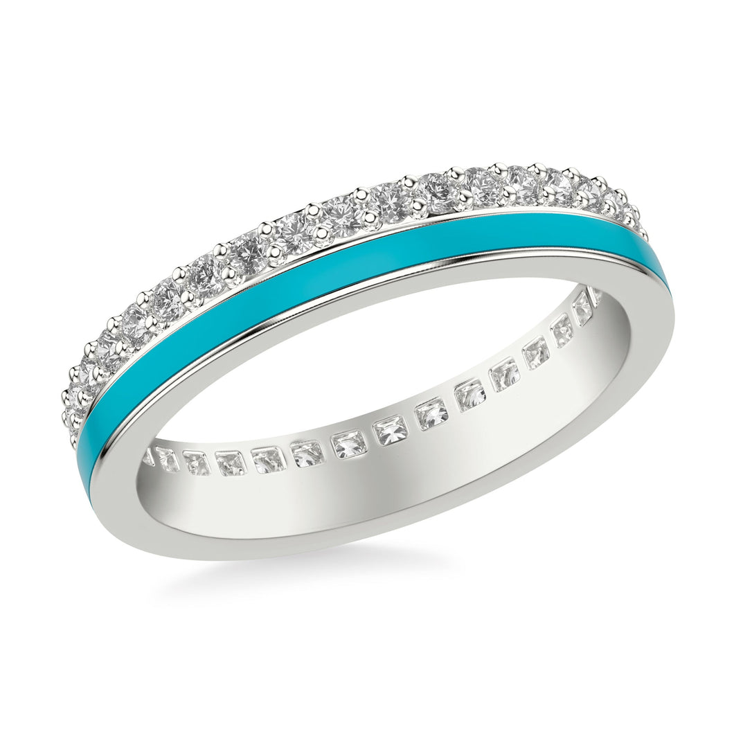 1/2ctw Diamond and Turquoise Blue Ceramic White Gold Eternity Wedding Band | Size 5