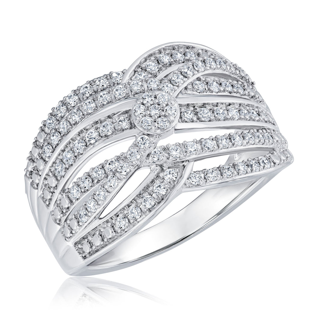 1/2ctw Lab Grown Diamond Sterling Silver Multi-Row Ring