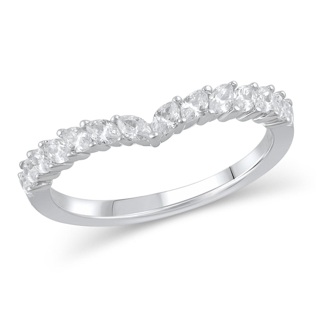 1/2ctw Marquise Diamond White Gold Curved Band - Embrace Collection - Size 5