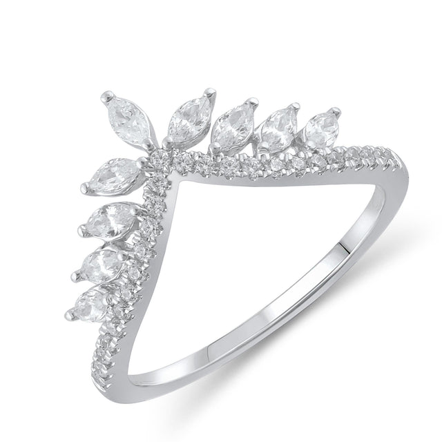 1/2ctw Marquise and Round Diamond White Gold Curved Band - Embrace Collection - Size 6
