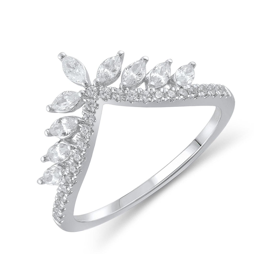1/2ctw Marquise and Round Diamond White Gold Curved Band - Embrace Collection - Size 6