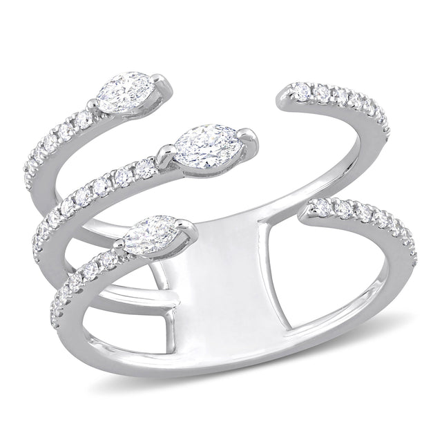 1/2ctw Marquise and Round Diamond White Gold Open Band Ring | Size 5