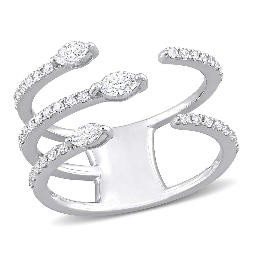 1/2ctw Marquise and Round Diamond White Gold Open Band Ring | Size 5