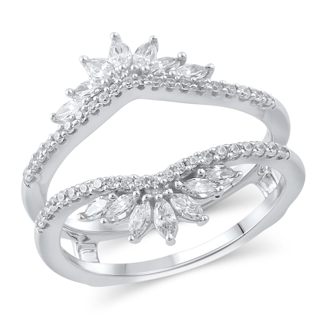 1/2ctw Marquise and Round Diamond White Gold Ring Guard - Embrace Collection - Size 5