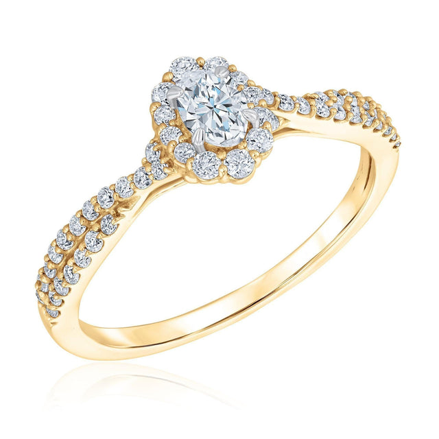 1/2ctw Oval Diamond Halo Yellow Gold Engagement Ring | Glow Collection