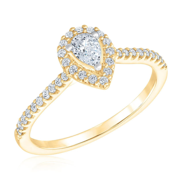 1/2ctw Pear Diamond Halo Yellow Gold Engagement Ring | Glow Collection