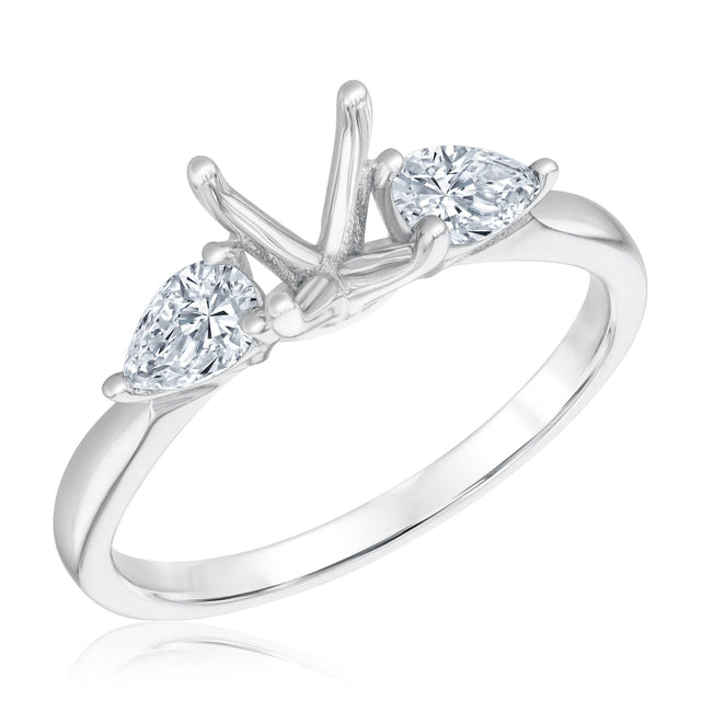 1/2ctw Pear-Shaped Diamond Three-Stone White Gold Engagement Ring Setting | Size 5