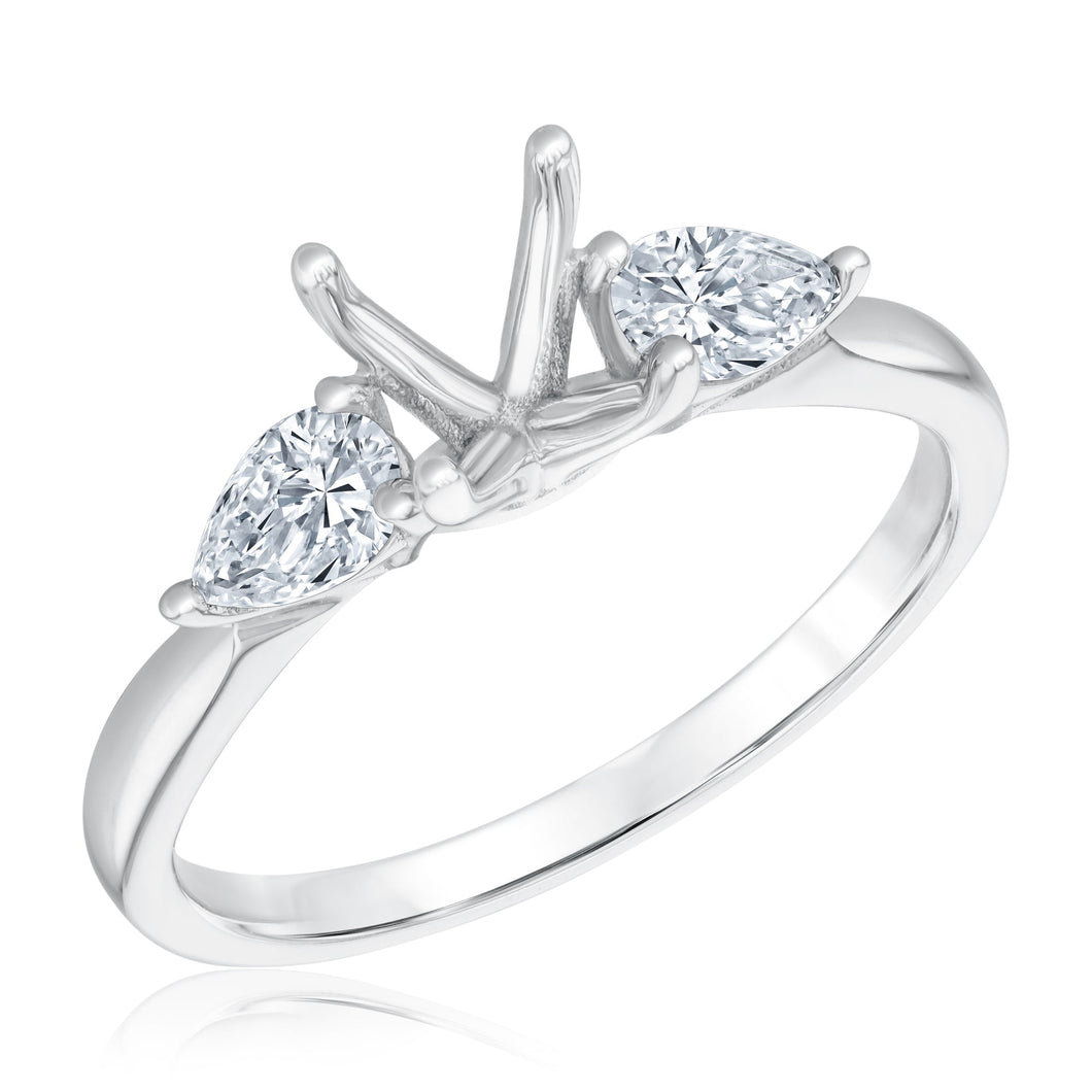 1/2ctw Pear-Shaped Diamond Three-Stone White Gold Engagement Ring Setting | Size 5