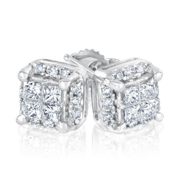 1/2ctw Princess Center Diamond White Gold Stud Earrings