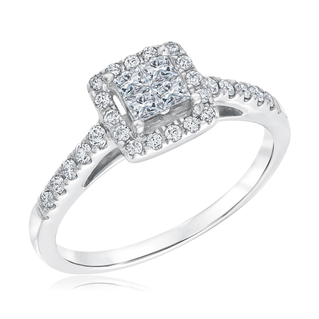 1/2ctw Princess Diamond Halo Composite White Gold Engagement Ring | Harmony Collection