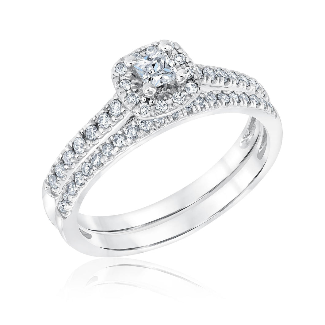 1/2ctw Princess Diamond Halo White Gold Engagement and Wedding Ring Bridal Set | Couture Collection